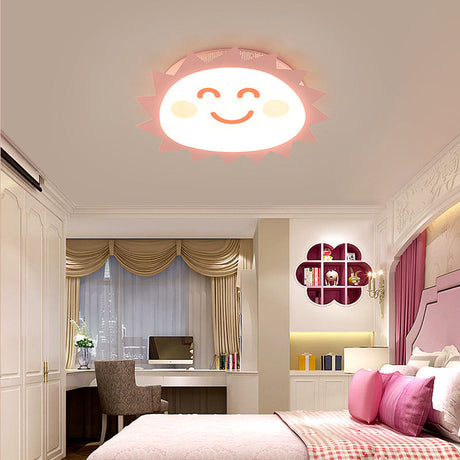 Happy Cartoon Sun Flush Mount Light: Fun & Gentle Led Ceiling Light For Kindergarten
