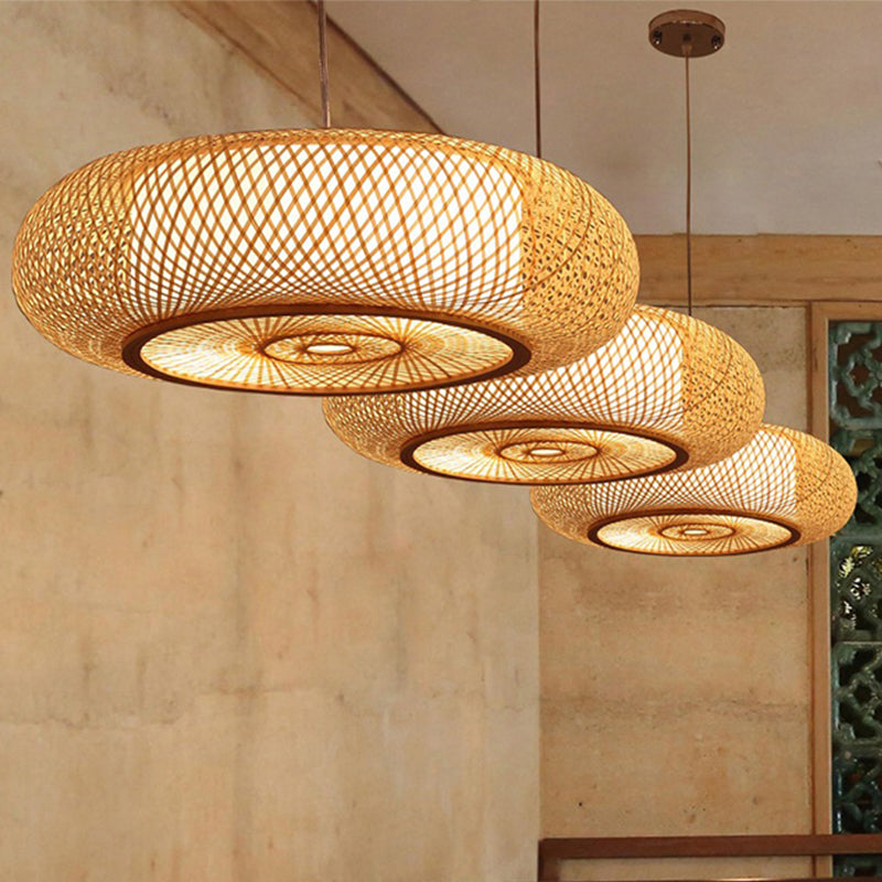 Suspension tambour en bambou courbé, 2/3 ampoules, 18"/23,5" de large, suspension au plafond en bois Tradition Lighting