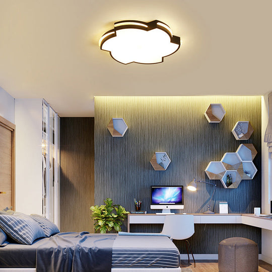 Modern Floral Led Ceiling Lamp For Bedroom/Balcony - White Flush Mount Light