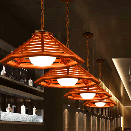 Country Wood Cone Ceiling Pendant Light - Beige/Red Brown 13/19.5 Wide 1 Restaurant Suspension Lamp