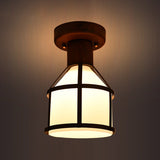 Country Opal Glass Dome Ceiling Light Fixture With Cage - Brown Flush Mount Lamp