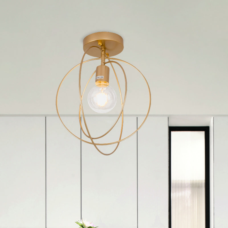 Metallic Rings Semi Flush Light - Retro Stylish Corridor Lighting (Black/Gold)