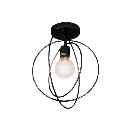 Metallic Rings Semi Flush Light - Retro Stylish Corridor Lighting (Black/Gold)