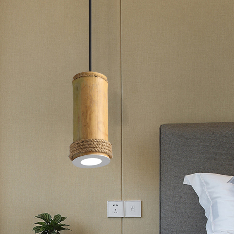 Industrial Bamboo Pendant Light With Rope Detail For Living Room