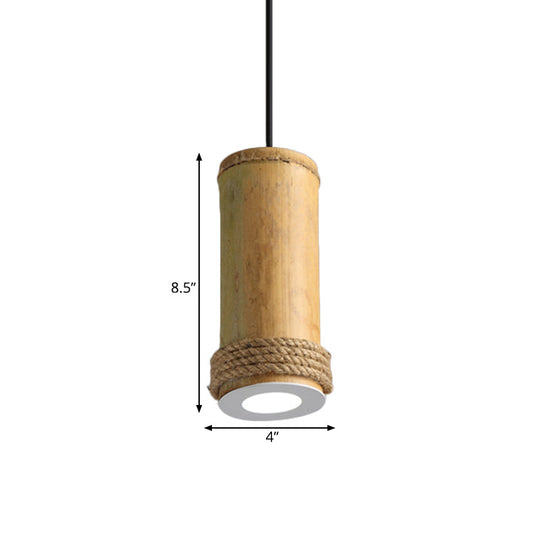 Industrial Bamboo Pendant Light With Rope Detail For Living Room