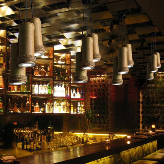 Restaurant Ceiling Fixture: Bamboo Cylinder 3-Light Cluster Pendant Light In Brown