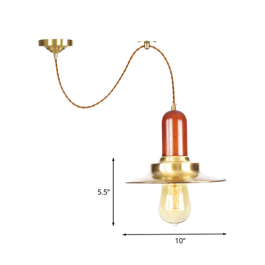 Industrial Gold Pendant Lighting - Flat Shape Bulb Fixture With Metallic Finish For Stylish Ceiling