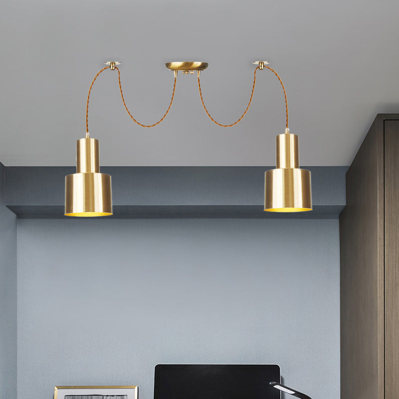 Industrial Metal Multi Pendant Light With Gold Finish - Tubular Living Room Ceiling Lamp