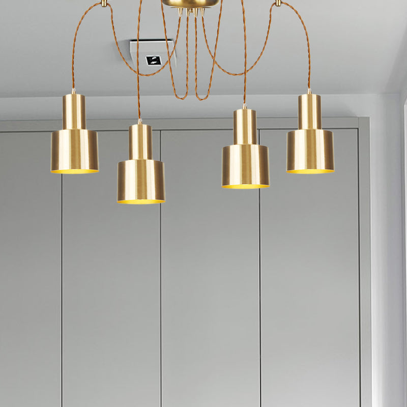 Industrial Metal Multi Pendant Light With Gold Finish - Tubular Living Room Ceiling Lamp