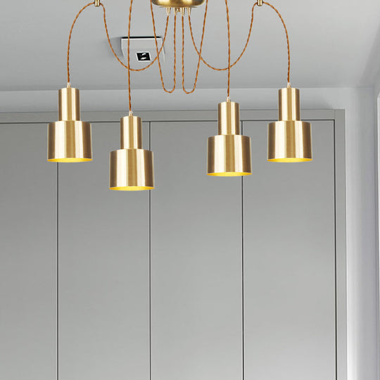 Industrial Metal Multi Pendant Light With Gold Finish - Tubular Living Room Ceiling Lamp