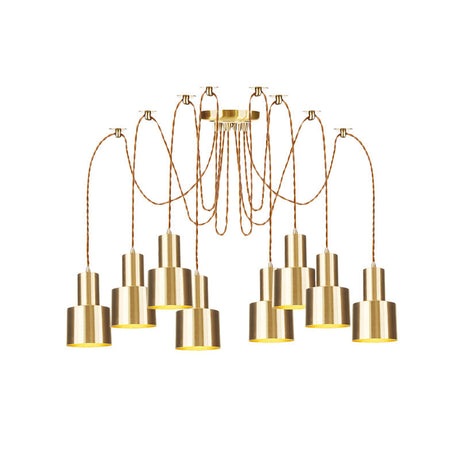 Industrial Metal Tubular Pendant Light With Gold Finish - 2/3/4-Light Swag Ceiling Lamp For Living