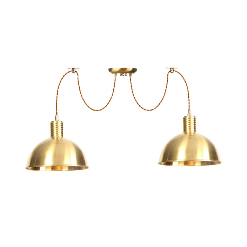 Industrial Domed Metallic Swag Pendant Light Fixture - Gold 2/3/4-Lights For Clothes Shops