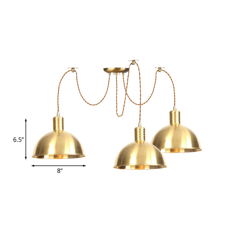 Industrial Domed Metallic Swag Pendant Light Fixture - Gold 2/3/4-Lights For Clothes Shops