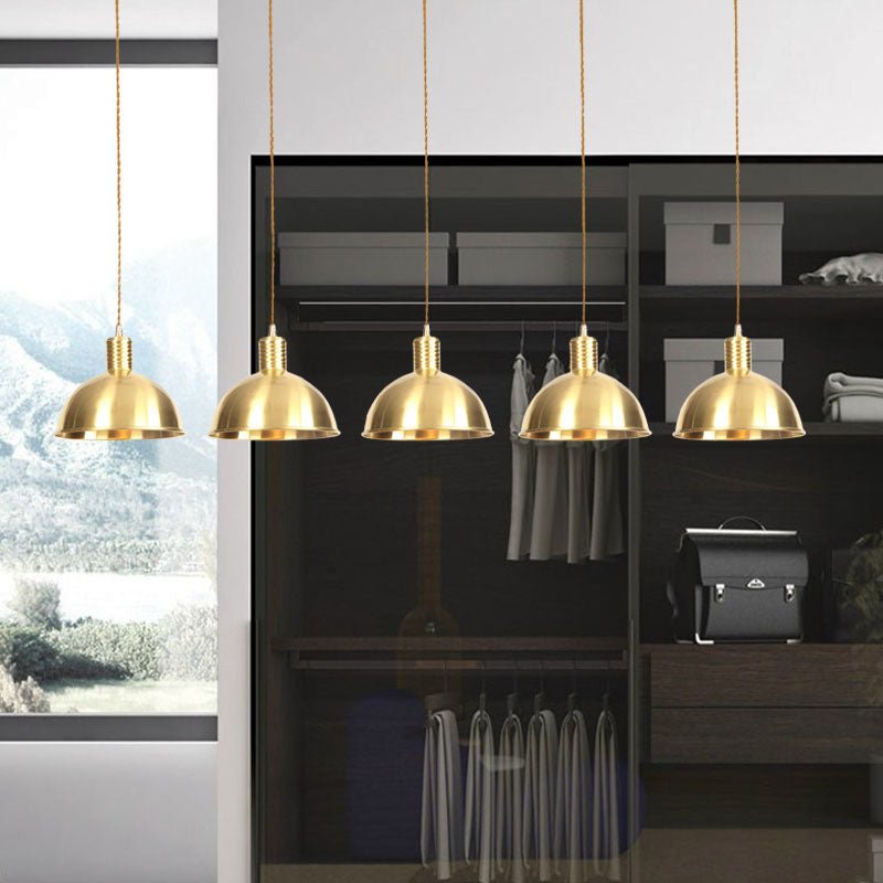 Industrial Multi-Hanging Pendant Lamp With Gold Dome Shade - 3/5/7 Lights For Restaurant Lighting