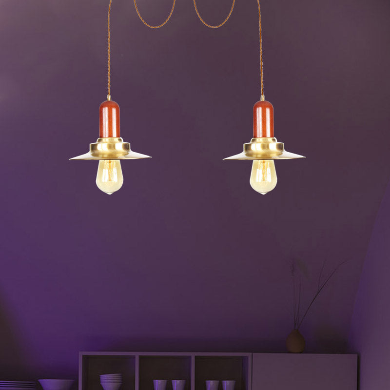 Gold Industrial Pendant Lighting For Clothing Store - Flat Metal Swag Lamp Multiple Hanging Lights