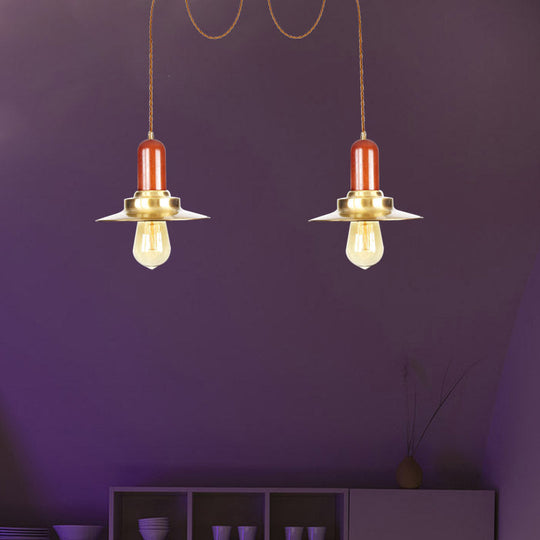 Gold Industrial Pendant Lighting For Clothing Store - Flat Metal Swag Lamp Multiple Hanging Lights