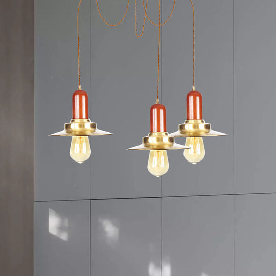 Gold Industrial Pendant Lighting For Clothing Store - Flat Metal Swag Lamp Multiple Hanging Lights