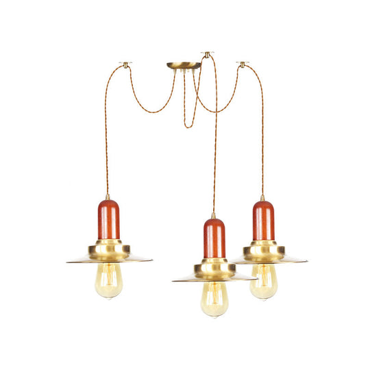 Gold Industrial Pendant Lighting For Clothing Store - Flat Metal Swag Lamp Multiple Hanging Lights