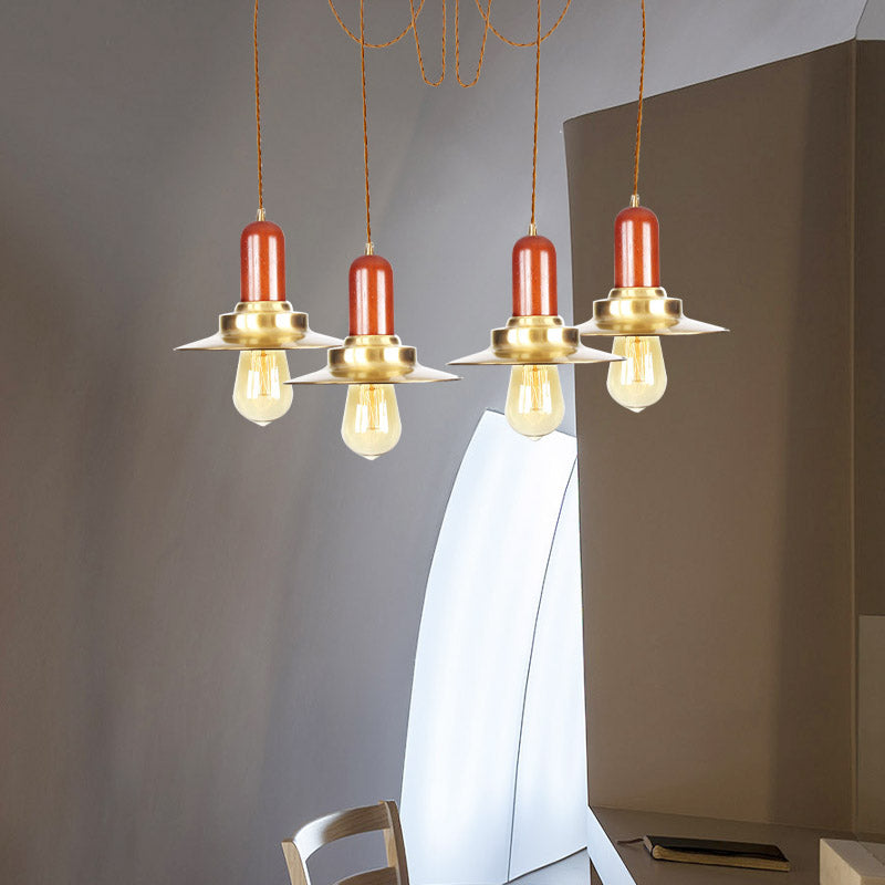 Gold Industrial Pendant Lighting For Clothing Store - Flat Metal Swag Lamp Multiple Hanging Lights