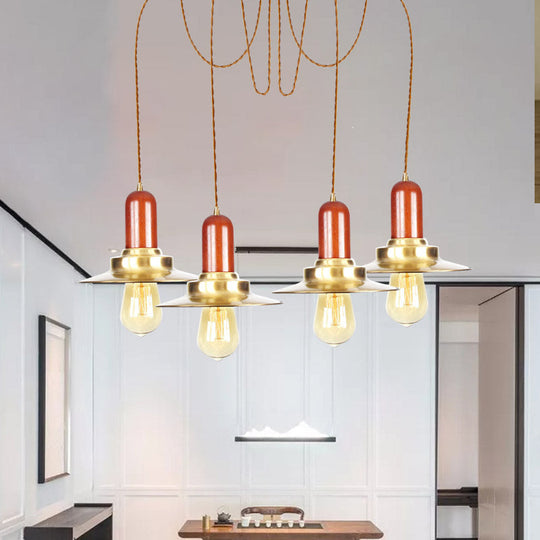 Gold Industrial Pendant Lighting For Clothing Store - Flat Metal Swag Lamp Multiple Hanging Lights