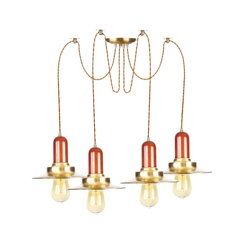 Gold Industrial Pendant Lighting For Clothing Store - Flat Metal Swag Lamp Multiple Hanging Lights
