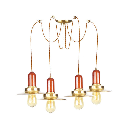 Gold Industrial Pendant Lighting For Clothing Store - Flat Metal Swag Lamp Multiple Hanging Lights