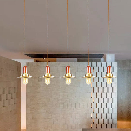 Industrial Gold Finish Tandem Pendant Light With Multiple Bulbs - Perfect For High Ceiling Areas