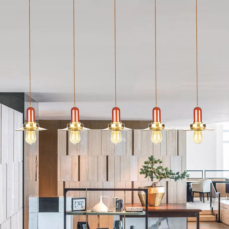 Industrial Gold Finish Tandem Pendant Light With Multiple Bulbs - Perfect For High Ceiling Areas