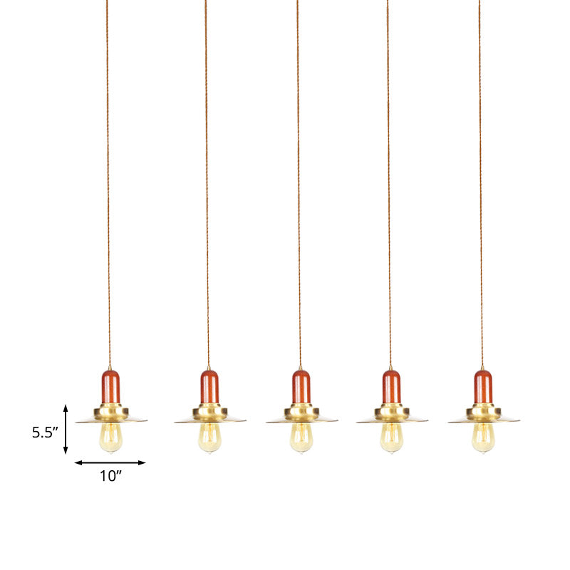 Industrial Gold Finish Tandem Pendant Light With Multiple Bulbs - Perfect For High Ceiling Areas