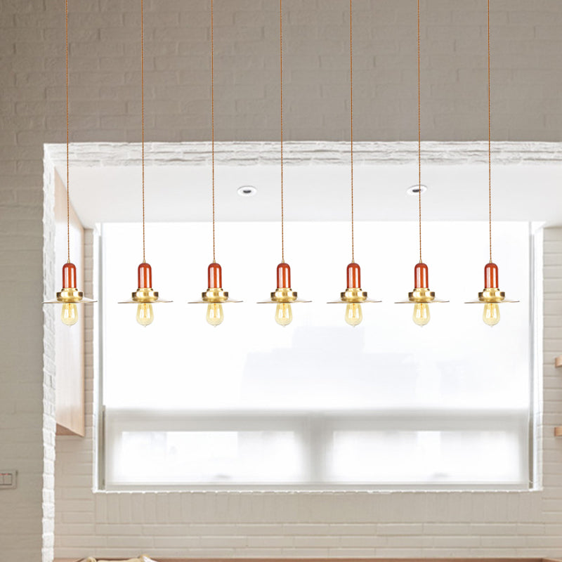 Industrial Gold Finish Tandem Pendant Light With Multiple Bulbs - Perfect For High Ceiling Areas