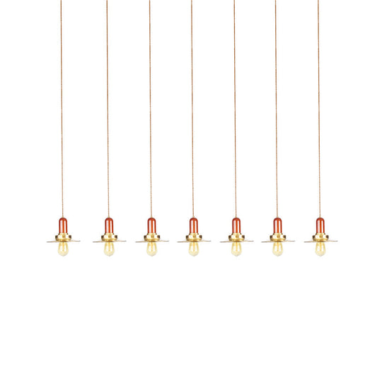 Industrial Gold Finish Tandem Pendant Light With Multiple Bulbs - Perfect For High Ceiling Areas