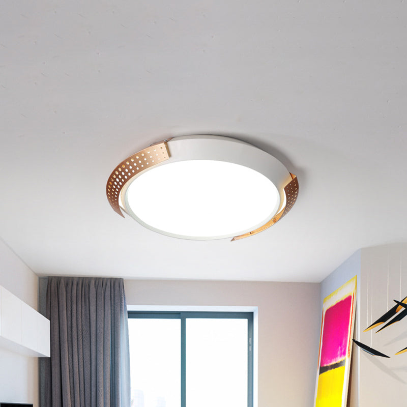Modernist Led Pink/Gold Round Metal Ceiling Fixture With Hollow Design 16/19.5/23.5 W