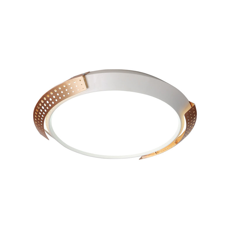 Modernist Led Pink/Gold Round Metal Ceiling Fixture With Hollow Design 16/19.5/23.5 W