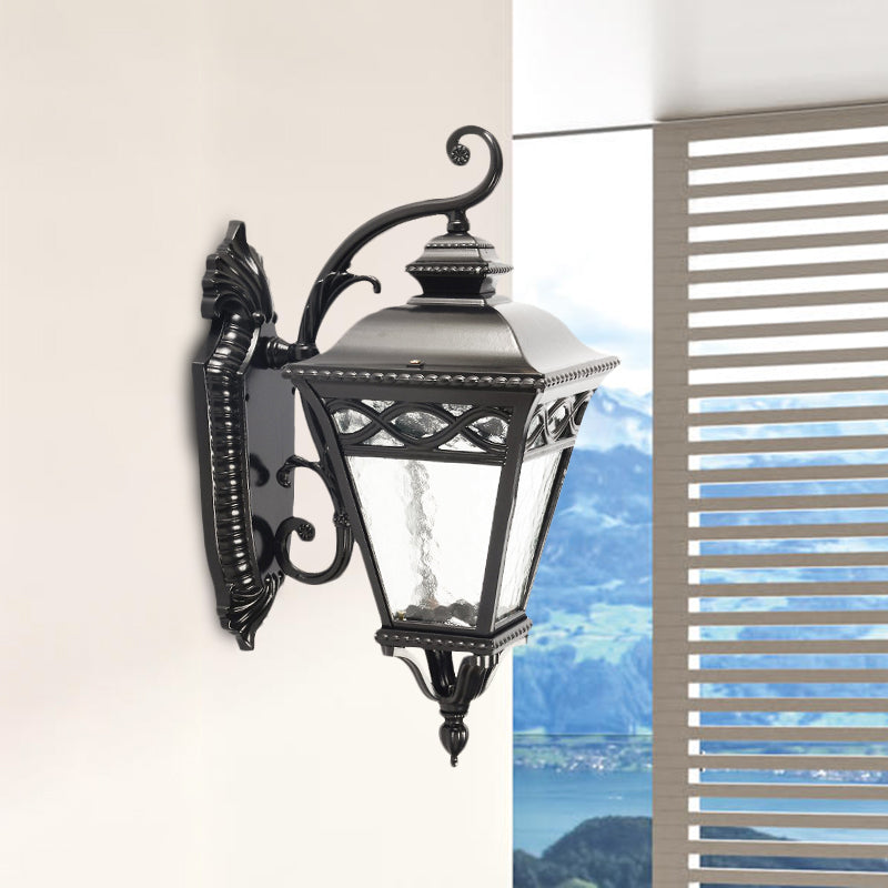 Black Conic Wall Sconce With Clear Water Glass For Lodge Lighting