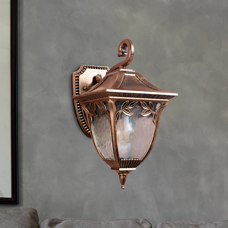 Countryside Acorn Courtyard Sconce: Clear Water Glass Brass Wall Mount Lamp