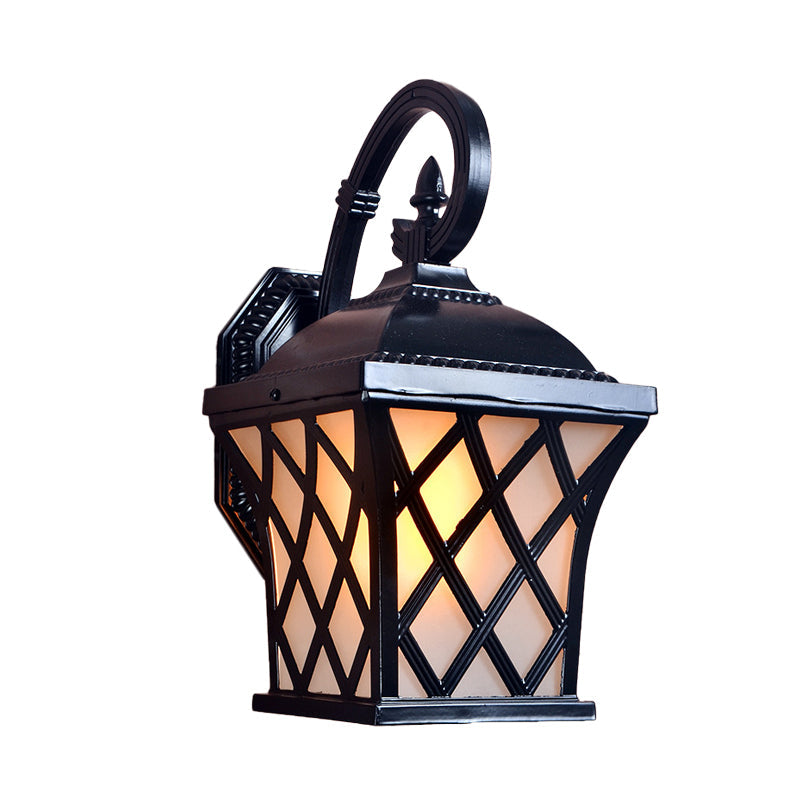 Black Aluminum Grid Wall Lamp For Courtyard: 1-Head Lodges With Elegant Lighting