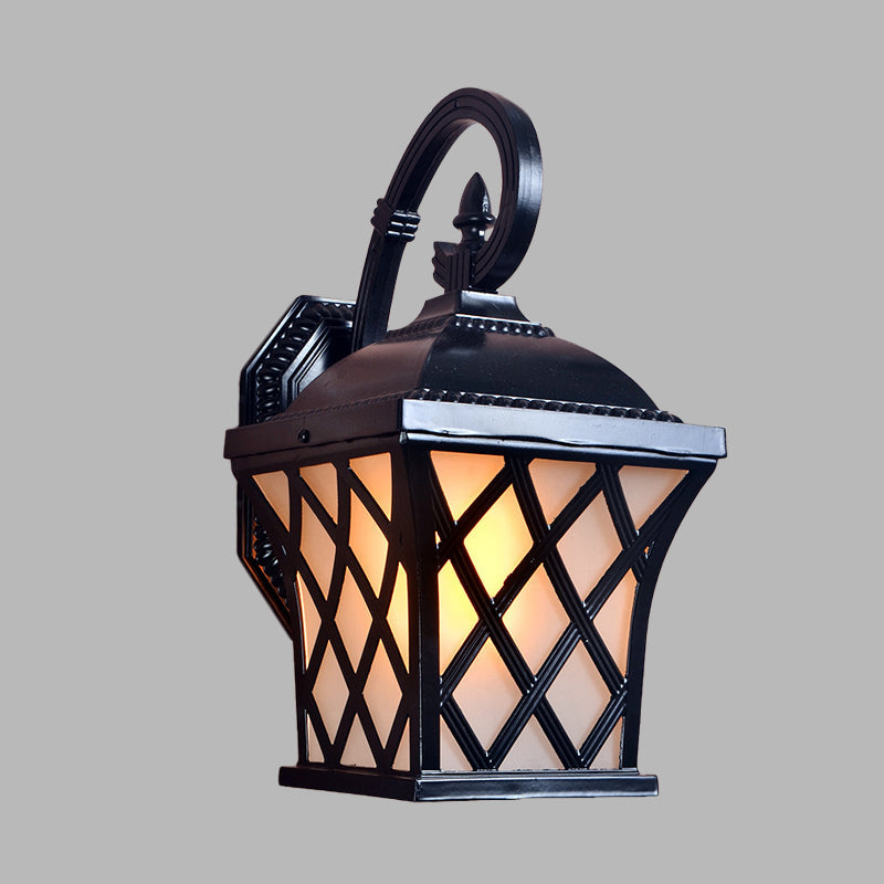 Black Aluminum Grid Wall Lamp For Courtyard: 1-Head Lodges With Elegant Lighting