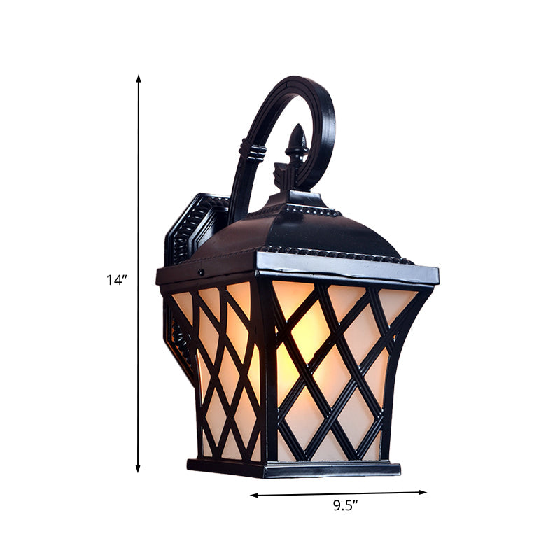 Black Aluminum Grid Wall Lamp For Courtyard: 1-Head Lodges With Elegant Lighting