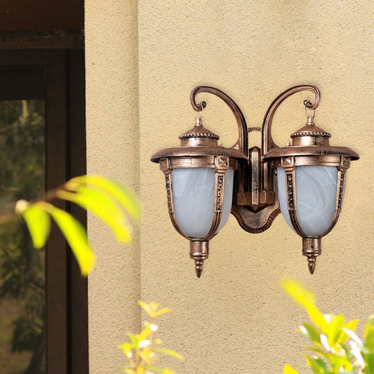 Rustic Acorn Sconce Light Fixture - Dual Heads Aluminum Wall Mount Lamp With Cracked Glass Shade