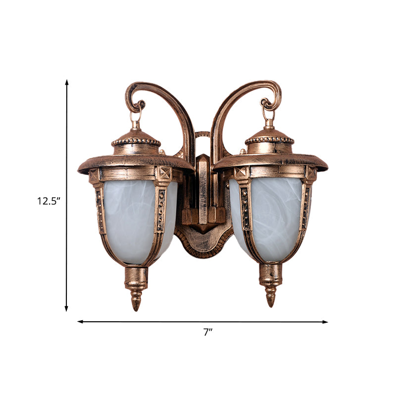 Rustic Acorn Sconce Light Fixture - Dual Heads Aluminum Wall Mount Lamp With Cracked Glass Shade