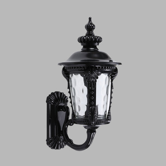 Rustic Urn Water Glass Wall Sconce - 1-Head Mount Lighting For Courtyard (Black)