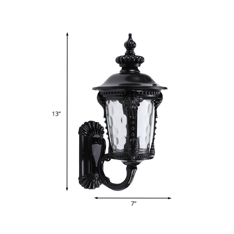 Rustic Urn Water Glass Wall Sconce - 1-Head Mount Lighting For Courtyard (Black)