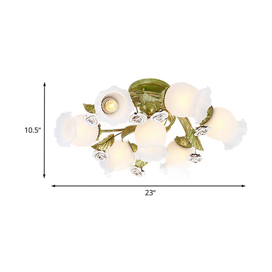 Twisted Pastoral Frosted Glass Flush Light: Green Semi Mount Lighting (4/7/9 - Bulb)