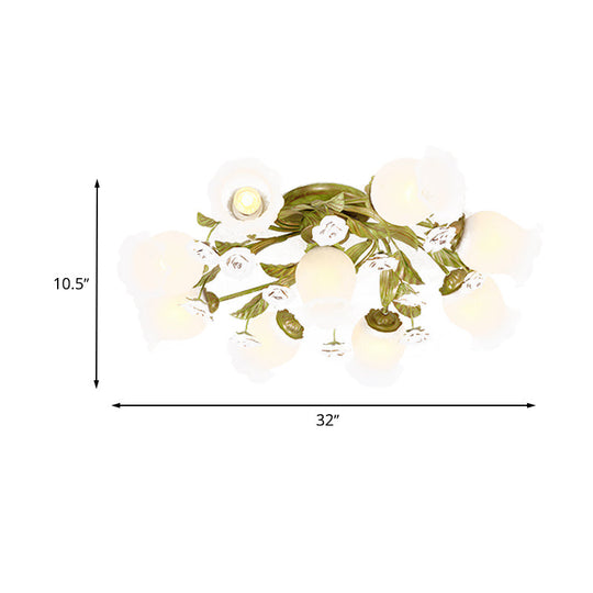 Twisted Pastoral Frosted Glass Flush Light: Green Semi Mount Lighting (4/7/9 - Bulb)