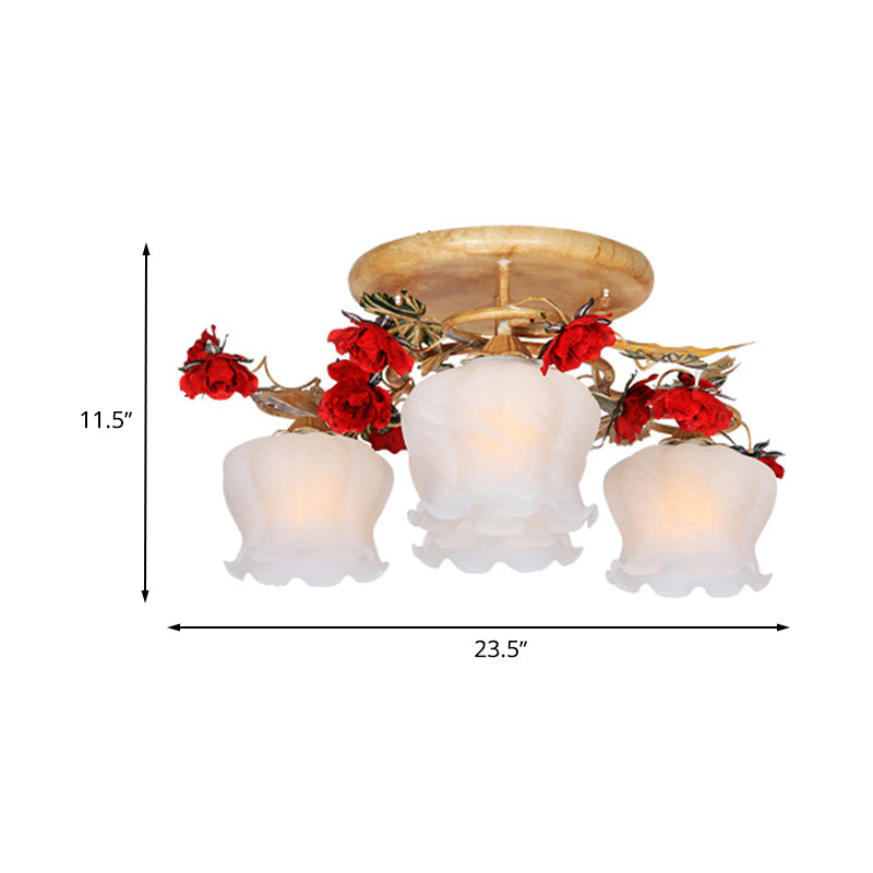 Countryside Coffee Floral Dining Room Semi Flush Light Fixture - 4/6 - Light Frosted Glass Mount