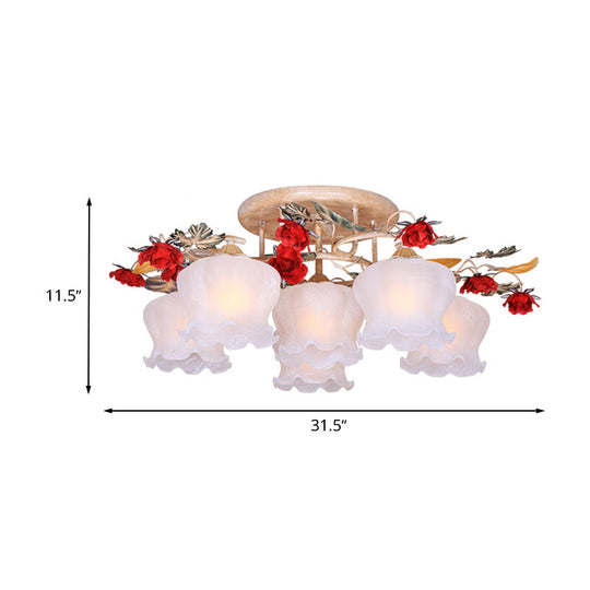 Countryside Coffee Floral Dining Room Semi Flush Light Fixture - 4/6 - Light Frosted Glass Mount