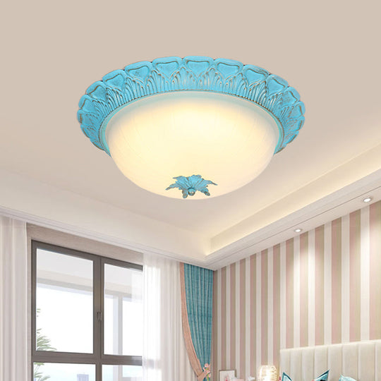 Romantic Pastoral Milky Glass Led Ceiling Lamp - Domed Bedroom Flush Mount Choice Of 16’/19.5’