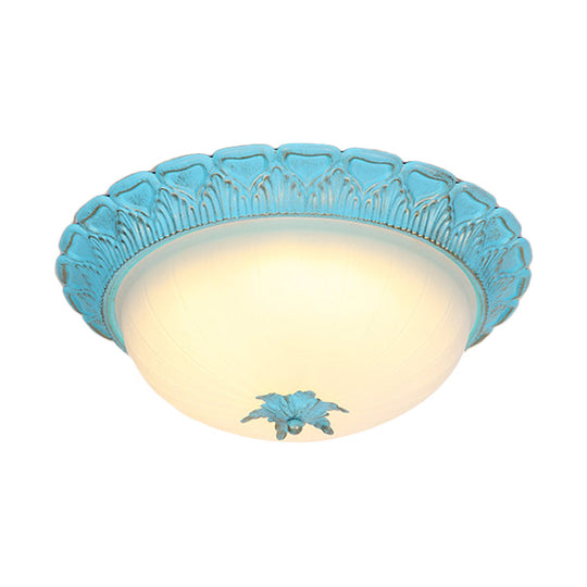Romantic Pastoral Milky Glass Led Ceiling Lamp - Domed Bedroom Flush Mount Choice Of 16’/19.5’