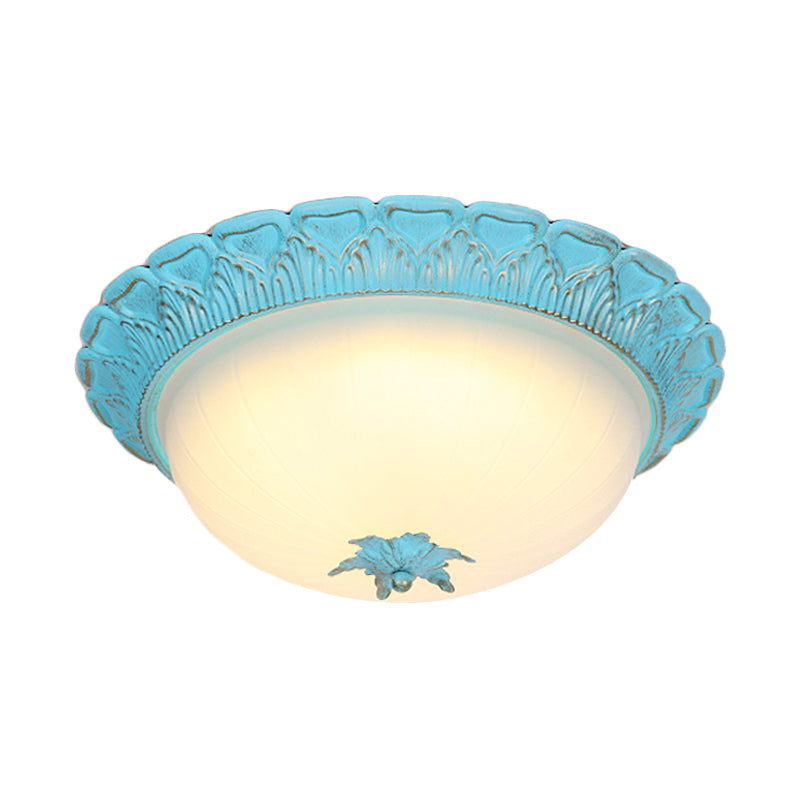 Romantic Pastoral Milky Glass Led Ceiling Lamp - Domed Bedroom Flush Mount Choice Of 16/19.5 Wide