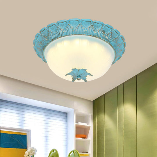 Romantic Pastoral Milky Glass Led Ceiling Lamp - Domed Bedroom Flush Mount Choice Of 16/19.5 Wide